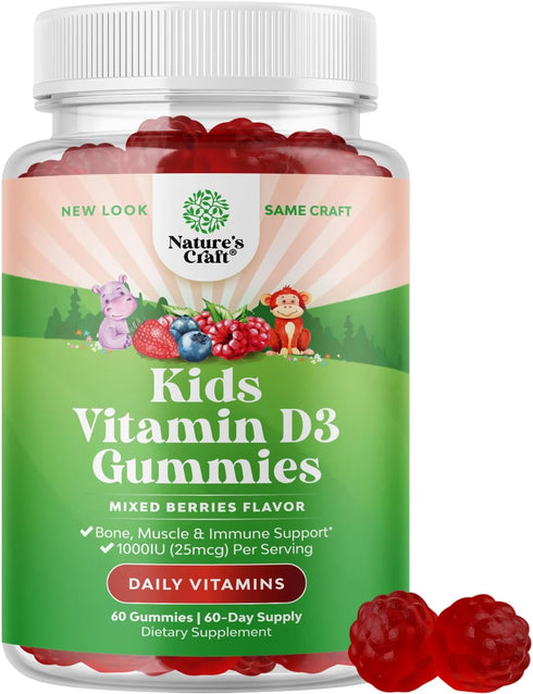 Chewable Vitamin D Gummies for Kids - 1000 IU per Serving | Delicious Immune Support for Kids & Toddlers - Kosher,