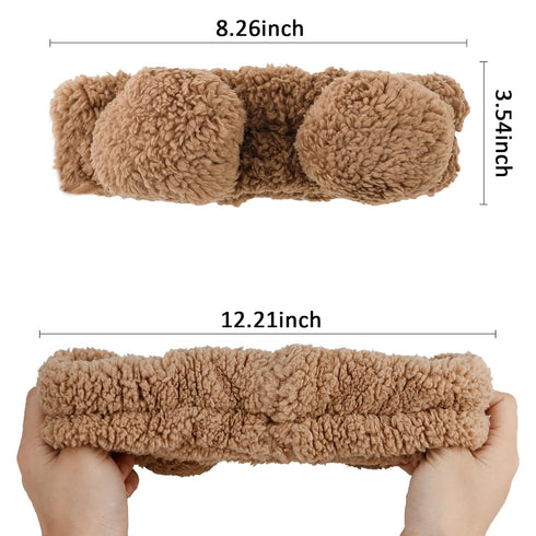 YISSION 2PCS Bear Ears No Slip Spa Headband for Face Wash, Makeup, Skincare, Elastic Hair Band for Women Girls (Brown
