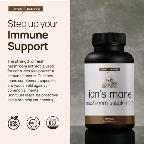 Organic Lions Mane Capsules - Immune Health & Cognitive Supplement with Reishi & Cordyceps, 90 Veggie Capsules