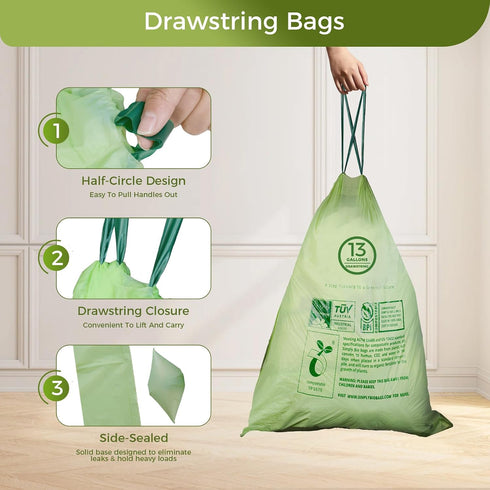 Lokingrise 13 1 49.21 30 D6400, Gallon Compostable Trash Bags with Drawstring, Heavy Duty Extra Thick Mil, Liter, Bags