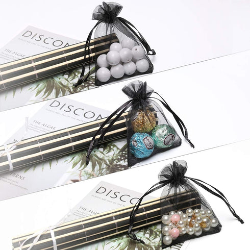 Akstore 100Pcs Sheer Drawstring Organza Jewelry Pouches - 2.8"x3.6" - Black - Wedding Party Favor Bags