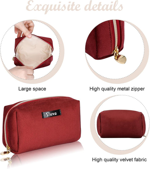 Small make up bags, Travel accessories for women,Wine red makeup bag travel cosmetic bag ,Women bagsmart compact makeup bag