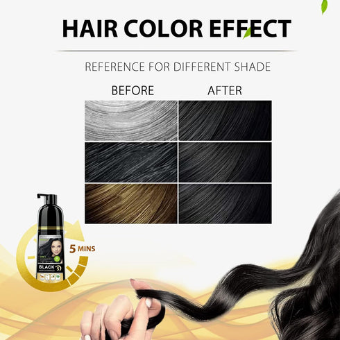 Instant Black Hair Dye Shampoo, 3 in 1 Natural Black Hair Shampoo with Herbs, Cover Greys for Men & Women, 400ml