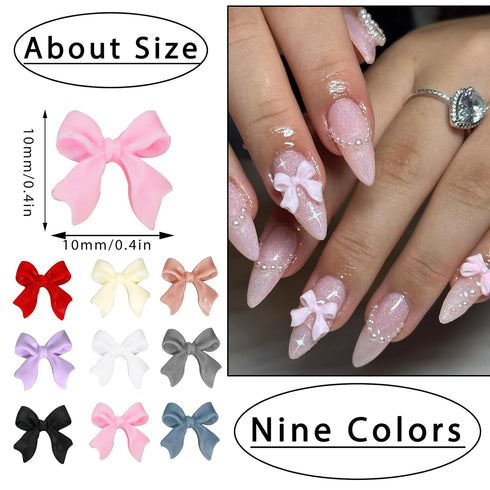 RODAKY 200PCS Bow Nail Charms, Colorful 3D Bowknot Charms for Nail Art Design, Resin Flatback Bow Nail Studs for