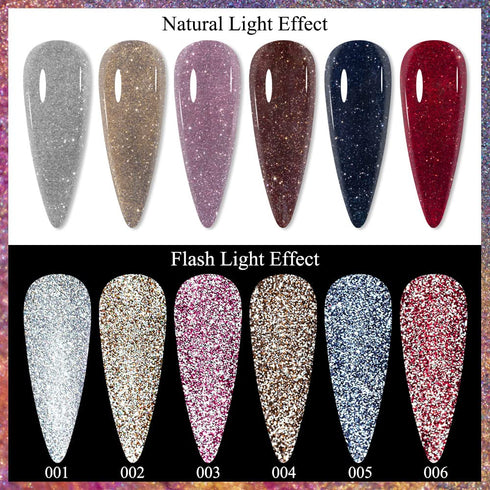 MIZHSE Reflective Glitter Gel Nail Polish - Shimmery Gel Polish Set 10ml for Nail Art Varnish DIY at Home