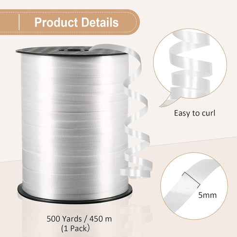 500 Yard White Curling Ribbon for Gift Wrapping, Balloon String, Curly Ribbon, 3/16" for Baby Shower, Christmas