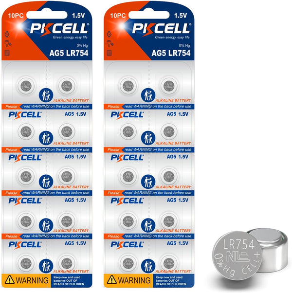 PKCELL LR754 Battery AG5 Button Cell Battery 1.5 Volt 309 393 SR754W Alkailine