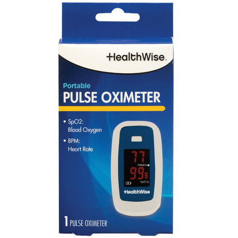 HealthWise Pulse Oximeter - Blood Oxygen Saturation Monitor with Lanyard and Batteries for Portable Spot-Check