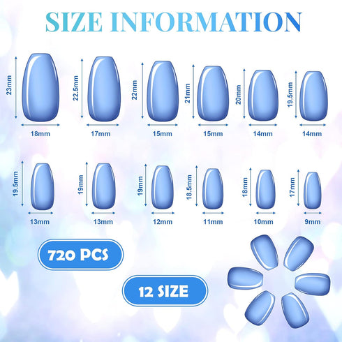 Maitys 720 Pieces Medium Square Press on Nails, Glossy Fake Nails Solid Color Artificial Tips for Women