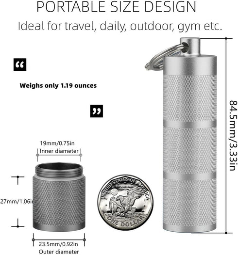 Waterproof Keychain Pill Holder, Compact Portable Pill Box with 3 Compartments for Daily Medication, Silver