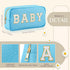 Sanwuta 2 Pieces Nylon Cosmetic Bag Chenille Letter Makeup Bag Pouch Zipper Travel Toiletries Pouch Preppy Patch Cosmetic Travel Toiletry Bag for Women and Girls (Baby and Mama, Blue, Beige)