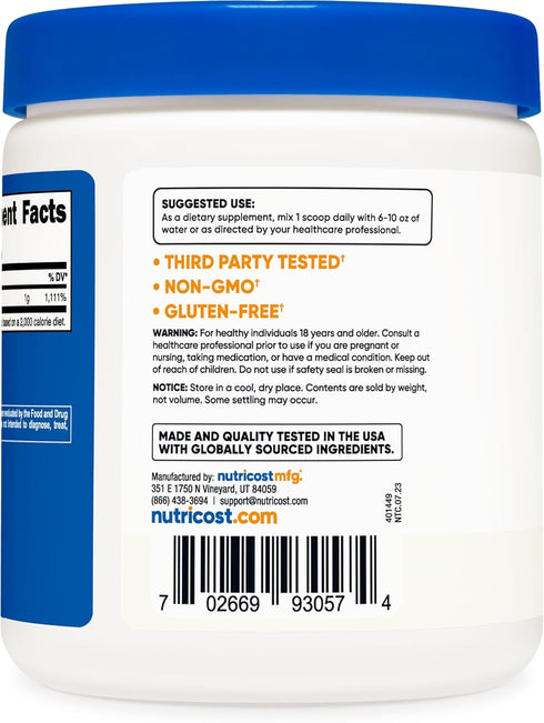 Nutricost Pure Ascorbic Acid Powder (Vitamin C) - 1LB