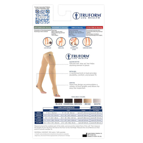 Truform Compression Stockings - 20-30 mmHg Thigh High Length, Dot-Top, Open Toe, Beige, 2X-Large