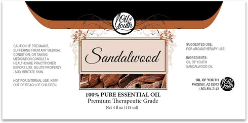 Oil of Youth Sandalwood Essential Oil, Therapeutic Grade for Aromatherapy, 4 fl oz, Dropper