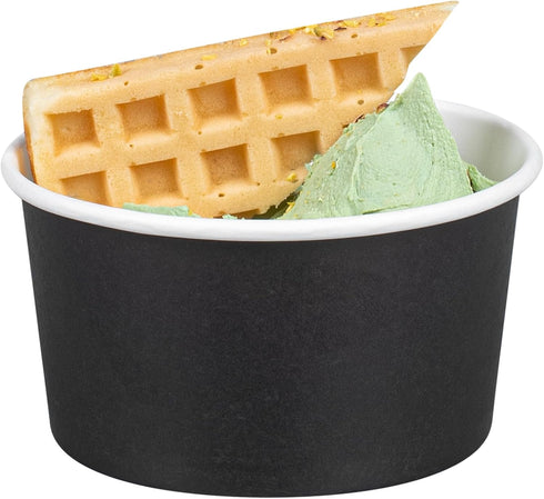 Coppetta 8-Ounce Dessert Cups, 50 Disposable Ice Cream Cups, Sturdy Black Paper Frozen Yogurt Bowls, Lids Sold