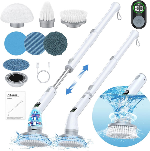 LABIGO Electric Spin Scrubber LA4 Pro, Dual Speed Bathroom Scrubber with Display