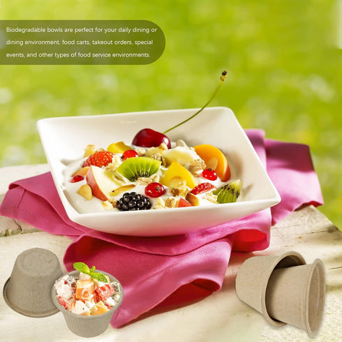 200 Pcs 4 oz Natural Sugarcane Biodegradable Bowls, Disposable Paper Bowls for Salad, Hot Soup, Pasta, and Dessert