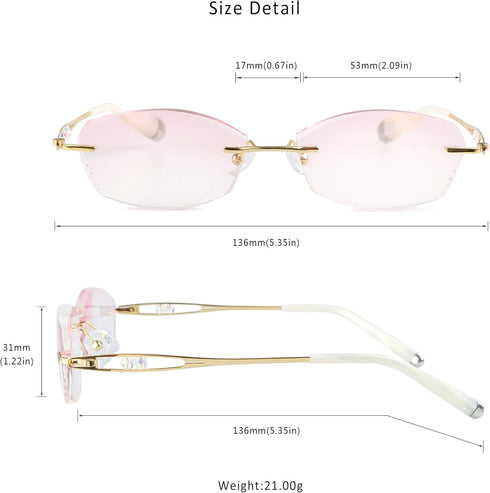 LifeArt Blue Light Blocking Glasses, Computer Reading Glasses, Rimless Frame Tinted Lens for Women (+2.50 Magnification)