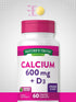 Calcium 600mg with Vitamin D3 | 60 Count | Vegetarian, Non-GMO, Gluten Free Calcium Carbonate Supplement