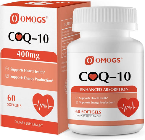 CoQ10 400mg Softgels, High Absorption Coenzyme Q10 Supplements for Heart Health, 60 Gluten Free Softgels