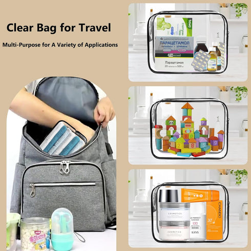 Lermende 3pcs TSA Approved Toiletry Bag, Clear Travel Cosmetic Makeup Bags for Men Women (Black)