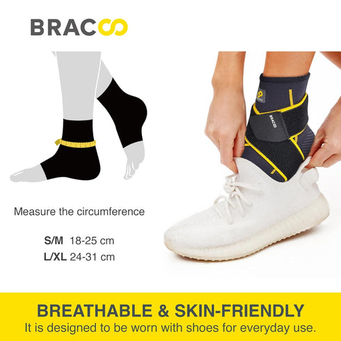 Bracoo 2 Pack Ankle Brace Compression Sleeve – Adjustable Support Strap for Sprained, Plantar Fasciitis Pain Relief