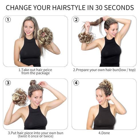 Messy Hair Bun Thick Updo Scrunchies - Ponytail Extension Hair Pieces for Women (Ash Blonde)
