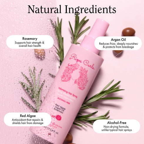 Rizos Curls Alcohol-Free Volumizing Hair Spray, Touchable Hold Without Crunch, Infused with Rosemary & Argan Oil