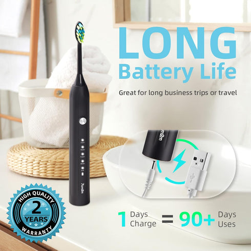 7AM2M Sonic Electric Toothbrush - Soft Toothbrushes for Adults and Kids with 6 Brush Heads, 5 Modes, Rechargeable