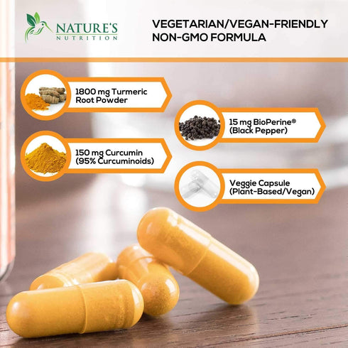 Turmeric Curcumin with BioPerine 1950mg for Max Absorption, Nature's Joint Support Supplement, 180 Caps