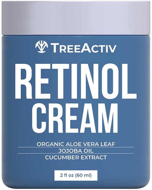 TreeActiv Retinol Cream, 2 oz, Gentle Moisturizer with Hyaluronic Acid, Anti Aging Spot Wrinkle Cream for Women and Men