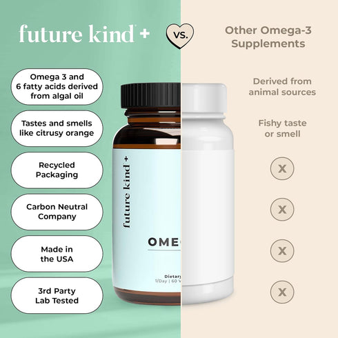 Future Kind Vegan Omega 3 Supplement - Glass Bottle, DHA EPA for Joint & Mood Support - 2 Month Supply