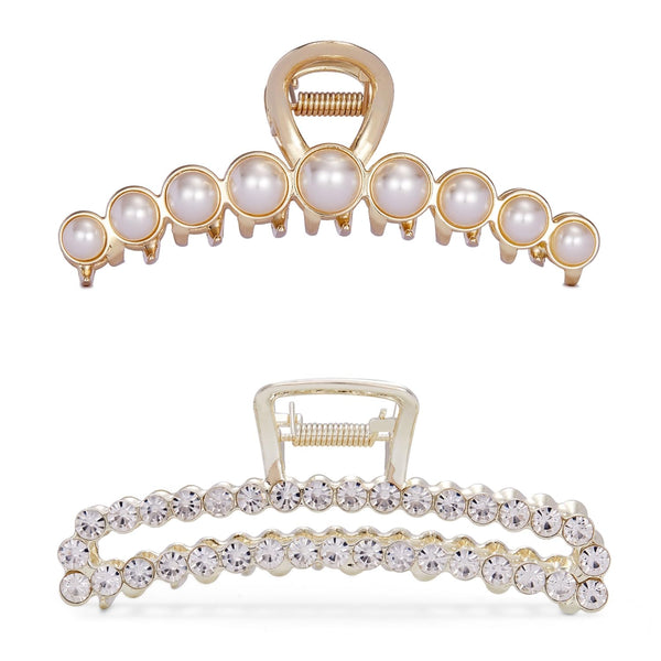 Metal Rhinestone Hair Claw Clips, Imitation Pearl Hair Jaw Clips, Non Slip Barrettes Hair Clasps Accessories for Women
