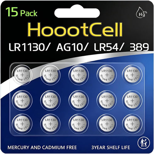 HoootCell LR1130 Batteries L1131f Batteries SR1130 L1131c 389/390 G10 LR54 1.5 Volt Alkaline