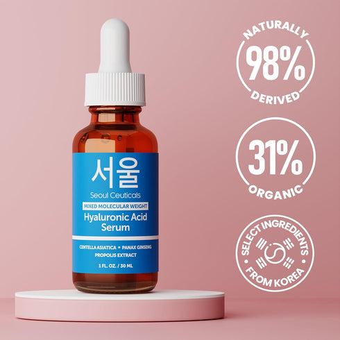 SeoulCeuticals Korean Hyaluronic Acid Serum for Face, High & Low Molecular Weight, 1oz