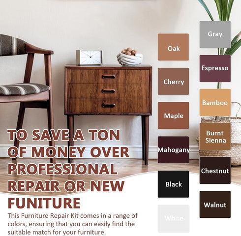 NEW Upgraded Furniture Repair Kit - Wood Markers Set of 24 with Wax Sticks, Sharpener, Black Cloth for Scratches
