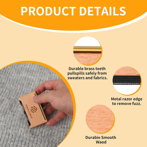 Wooden Cashmere Comb for Knits, Sweaters, Wool & Delicate Fabrics Manual Fabric Shaver, Fuzz Remover, Portable Depiller