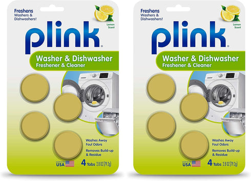 Plink Washer and Dishwasher Freshener and Cleaner - Prevents Residue, Removes Odors, Fresh Lemon Scent, 2 Packs of 4