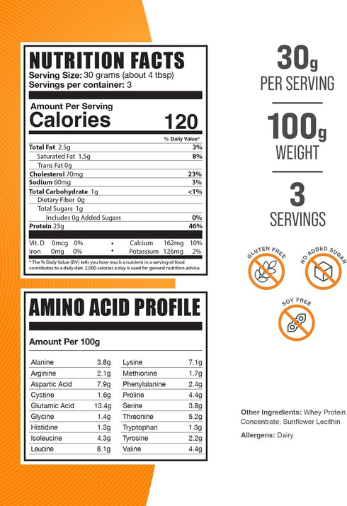 BulkSupplements.com Whey Protein Concentrate Powder 80% - Unflavored Protein Powder, Flavorless Protein Powder, Whey Protein Powder - Gluten Free, 30g per Serving, 100g (3.5 oz) (Pack of 1)