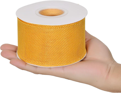 Yellow Burlap Wired Ribbon, 2 1/2 inch, 10 Yard, Jute for Decoration Bows Craft Gift Wrapping