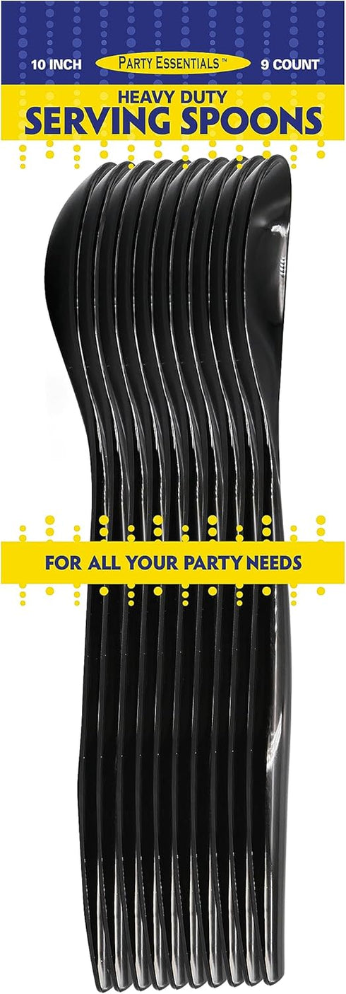 Party Essentials Disposable Heavy Duty Plastic Serving Utensils - 9-Count 10" Spoons for Buffets and Events