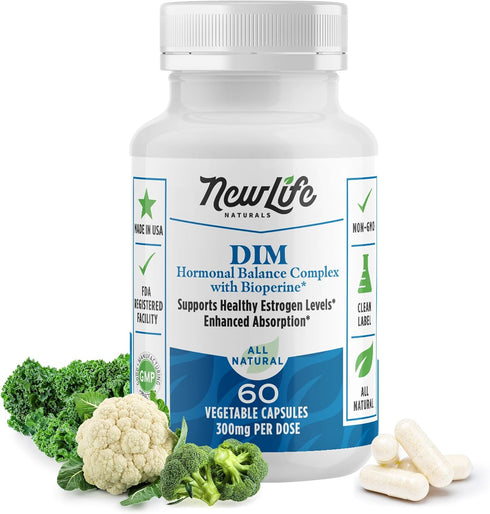 NewLife Naturals DIM Supplement 300mg for Women & Men - Hormonal Balance Pills, Estrogen Level Support - 60 Day Supply