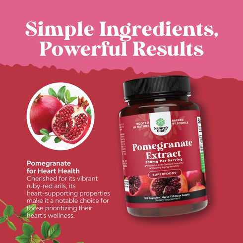 Advanced Antioxidant Superfood Pomegranate Supplement - Natural Extract for Heart Health, 120ct