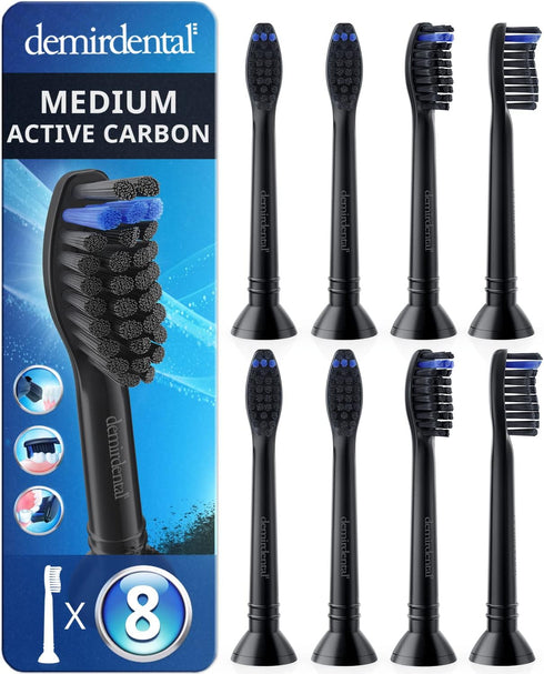 Active Charcoal Medium Toothbrush Heads | Compatible with Philips Sonicare | Replacement Heads - 8 Pack (Black)
