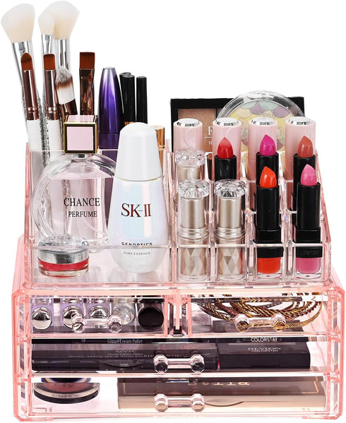 Ikee Design Pink Jewelry & Cosmetic Storage Boxes, Two Pieces Set for Vanity