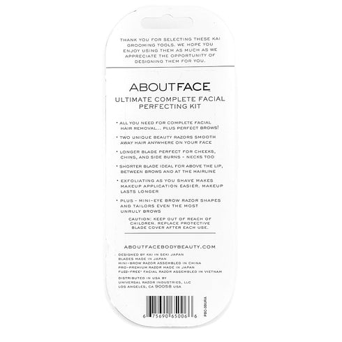 Kai About Face Ultimate Complete Facial Perfecting Kit for Shaving & Exfoliating - Includes 3 Beauty Groomers for Hair Removal and Dermaplaning from Face, Neck, & Hairline