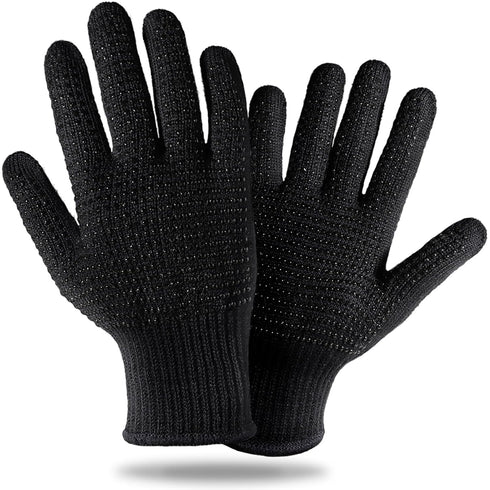 Teenitor Heat Resistant Glove with Silicone Bumps, Professional Heat Press Gloves for Hair Styling, Black