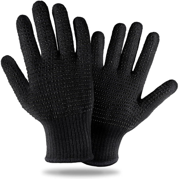 Teenitor Heat Resistant Glove with Silicone Bumps, Professional Heat Press Gloves for Hair Styling, Black
