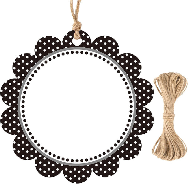 G2PLUS Gift Tags with String, 50PCS Round Scalloped Paper Tags, Large Blank Hanging Labels for Wedding, Halloween Party