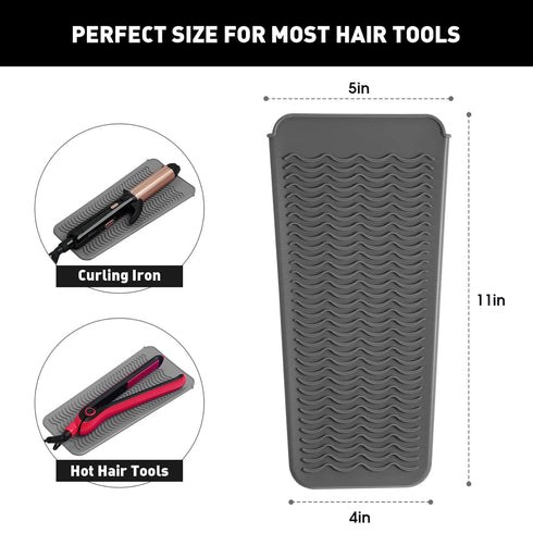 ZAXOP 2 Pack Silicone Mat Pouch for Heat Resistant Flat Iron, Curling Iron, Hair Straightener, Hot Hair Tools (Grey)